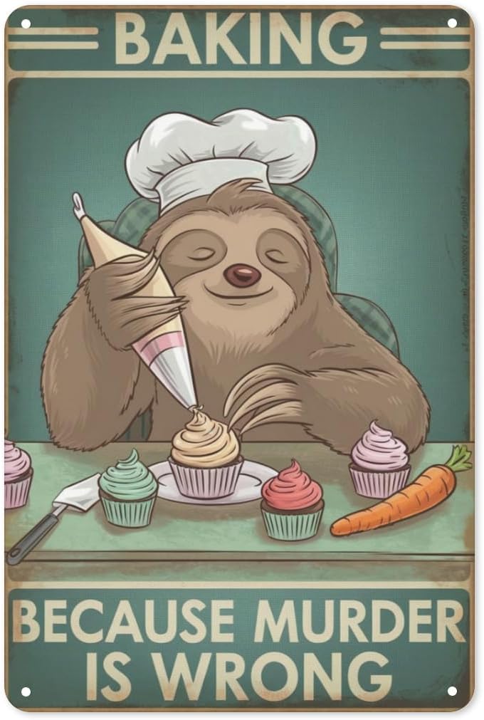 Kitchen Baking Wall Art - 슬로스 베이킹 유머 틴 사인 8X12