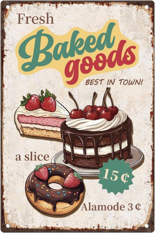 Kitchen Baking Wall Art - 갓 구운 빵류 제품 빈티지 양철