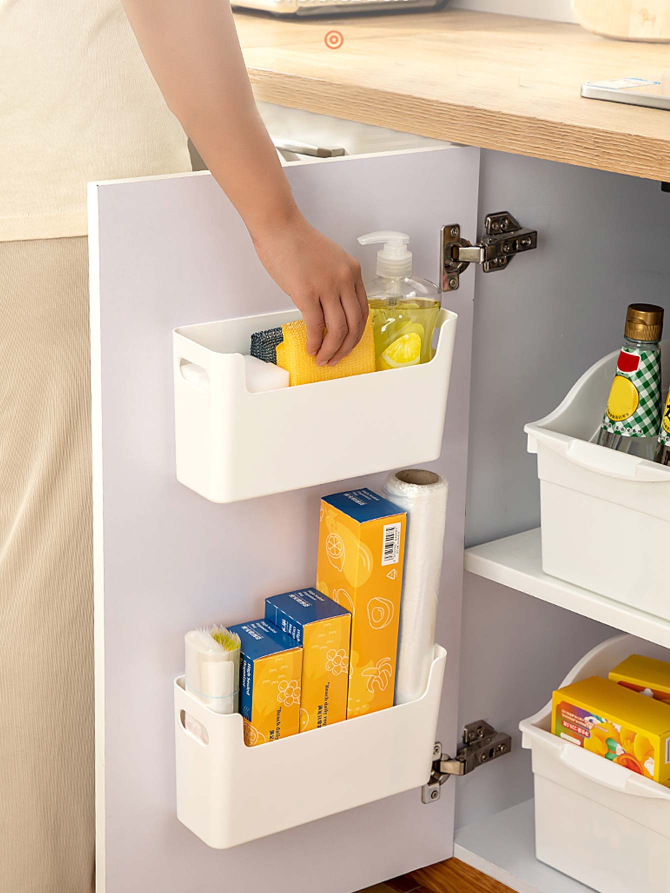 Kitchen Baking Tray Storage - 펀치프리 캐비닛 도어 정리함 플라스틱 벽걸이