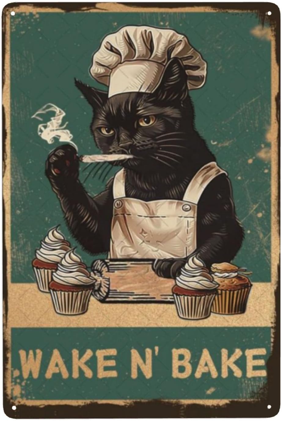 Kitchen Baking Wall Art - 웨이크앤베이크 메탈 사인 블랙 캣 벽