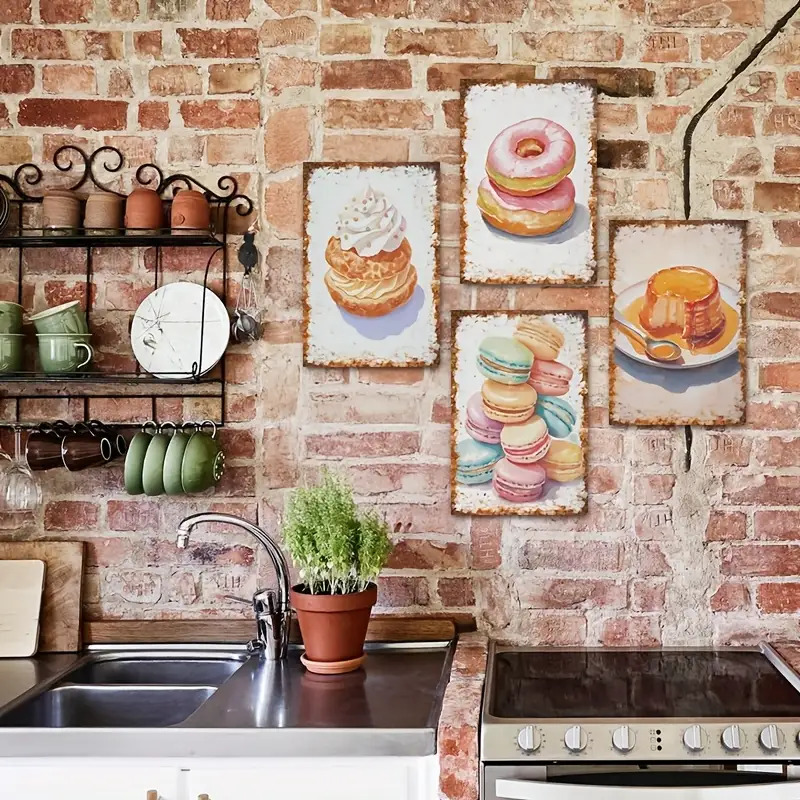 Kitchen Baking Wall Art - 2D 플랫, 4개 세트 디저트 베이킹