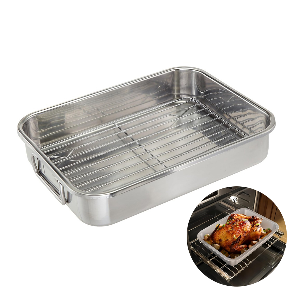 Kitchen Baking Tray Set - 랙 포함 스테인리스 스틸 로스팅 주석,