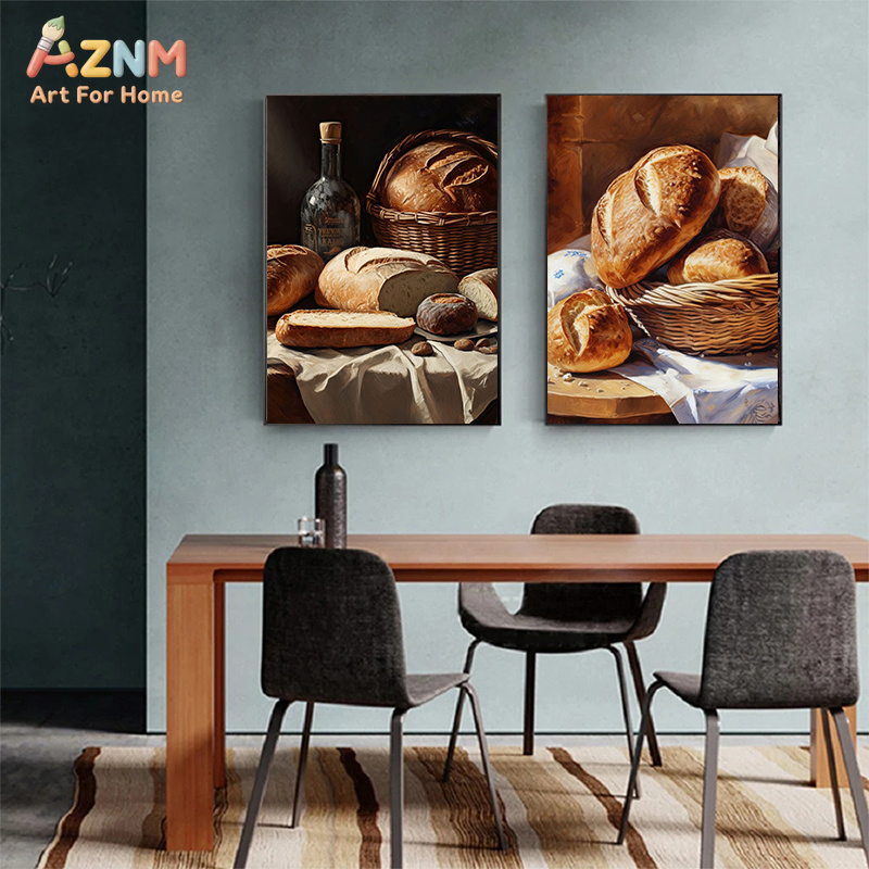 AZNM 현실적인 갓 구운 빵 정물화 프레임리스 캔버스 - Kitchen Baking Wall Art 리뷰 및 가격