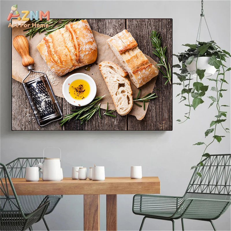 AZNM 현실적인 갓 구운 빵 정물화 프레임리스 캔버스 - Kitchen Baking Wall Art 리뷰 및 가격