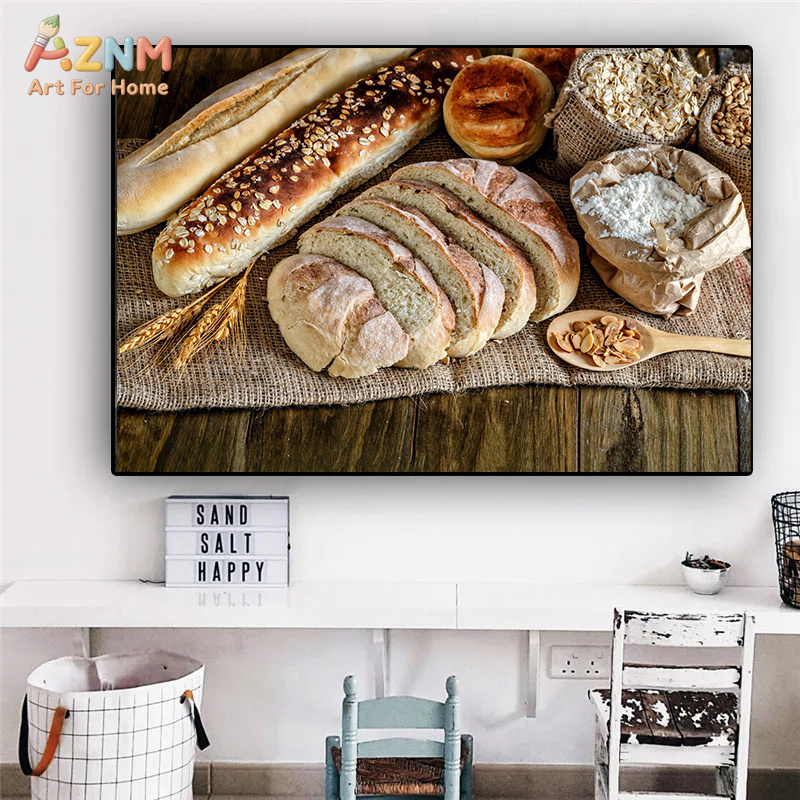 AZNM 현실적인 갓 구운 빵 정물화 프레임리스 캔버스 - Kitchen Baking Wall Art 리뷰 및 가격