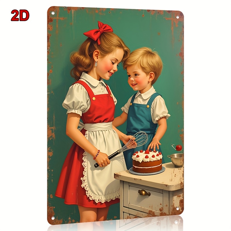 8x12인치 금속 양철 간판 형제자매 베이킹 딸기 케이 - Kitchen Baking Wall Art 리뷰 및 가격