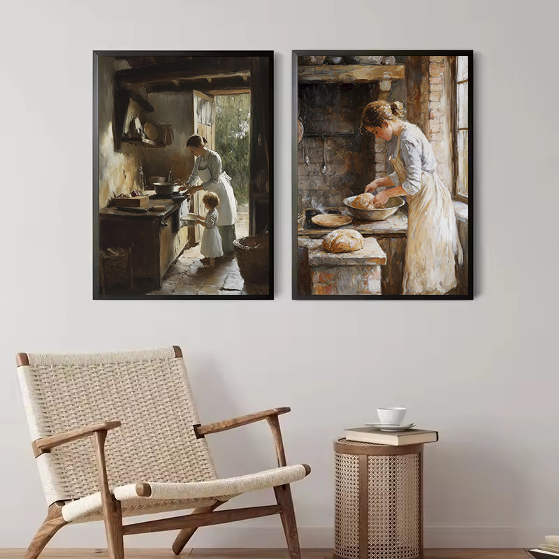 프랑스 주방 여자 빵 굽는 파란색 수국 국가 풍경 빈티 - Kitchen Baking Wall Art 리뷰 및 가격