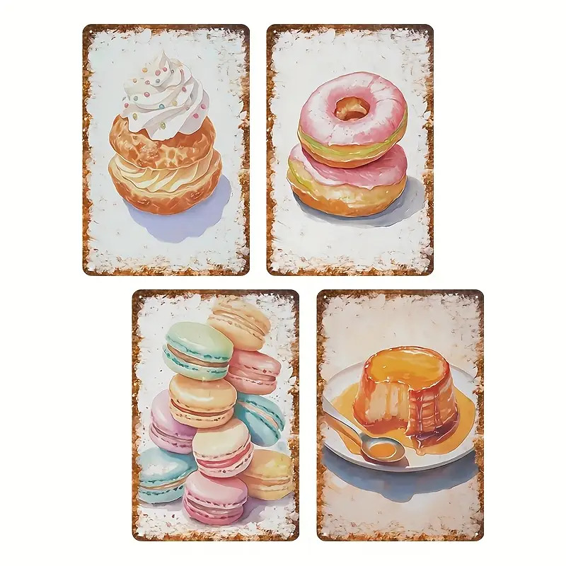 2D 플랫, 4개 세트 디저트 베이킹 벽 장식 표지판  - Kitchen Baking Wall Art 리뷰 및 가격