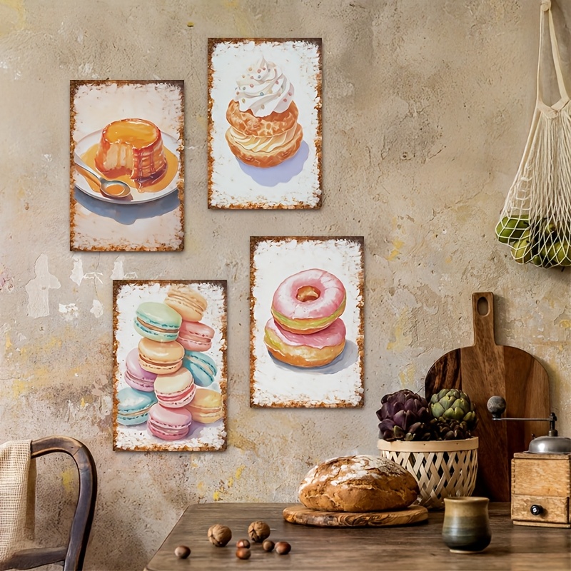 2D 플랫, 4개 세트 디저트 베이킹 벽 장식 표지판  - Kitchen Baking Wall Art 리뷰 및 가격